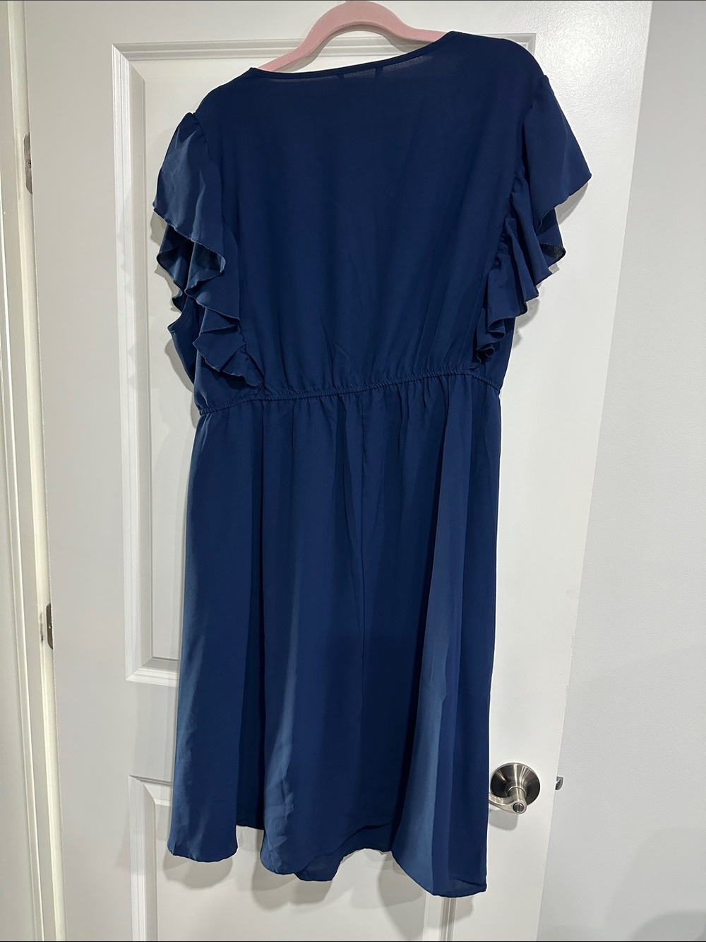 BloomChic Navy Midi Dress with Cream Crochet V-Neck - Picture 6 of 7